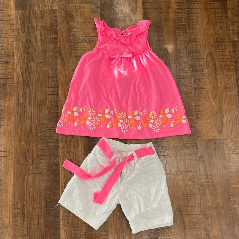 Nannette Pink Floral Top and White Shorts Set
